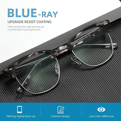 Blue Light Blocking Glasses Vintage Half Frame UV Clear Lens Anti Eyestrain Computer Gaming Glasses for Women Men