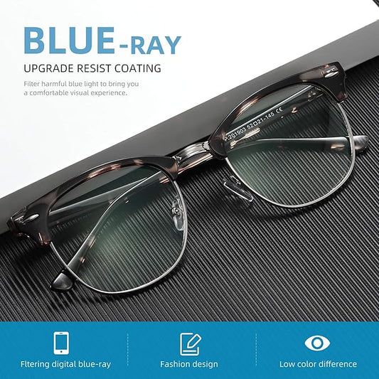 Blue Light Blocking Glasses Vintage Half Frame UV Clear Lens Anti Eyestrain Computer Gaming Glasses for Women Men