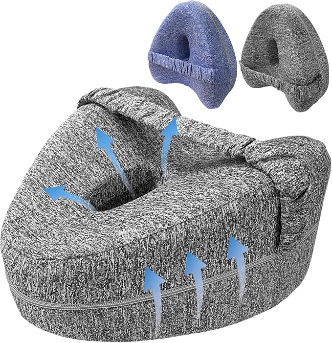 Knee Pillow for Side Sleepers, Leg Pillow with Elastic Strap, Smooth Spine Pillow for Side Sleeping, Thigh Pillows with Removable and Washable Cover, Dark Gray