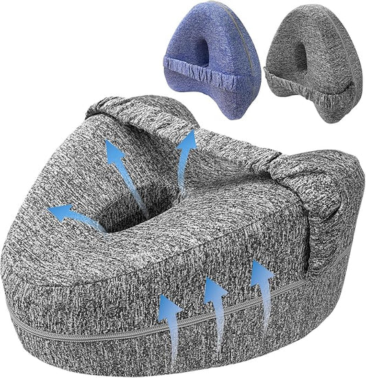 Knee Pillow for Side Sleepers, Leg Pillow with Elastic Strap, Smooth Spine Pillow for Side Sleeping, Thigh Pillows with Removable and Washable Cover, Dark Gray