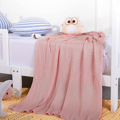 NTBAY Cable Knit Cooling Toddler Blanket, Soft and Breathable Baby Blanket 30x40 Inches Made from Rayon Derived from Bamboo for Crib, Stroller, Nursery, Pink