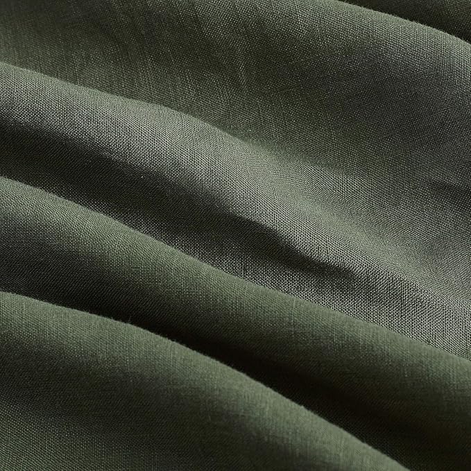 YnM French Linen Sheet Set - 3-Piece Set Includes Flat Sheet, Fitted Sheet, and 1 Pillowcases – Twin, Army Green