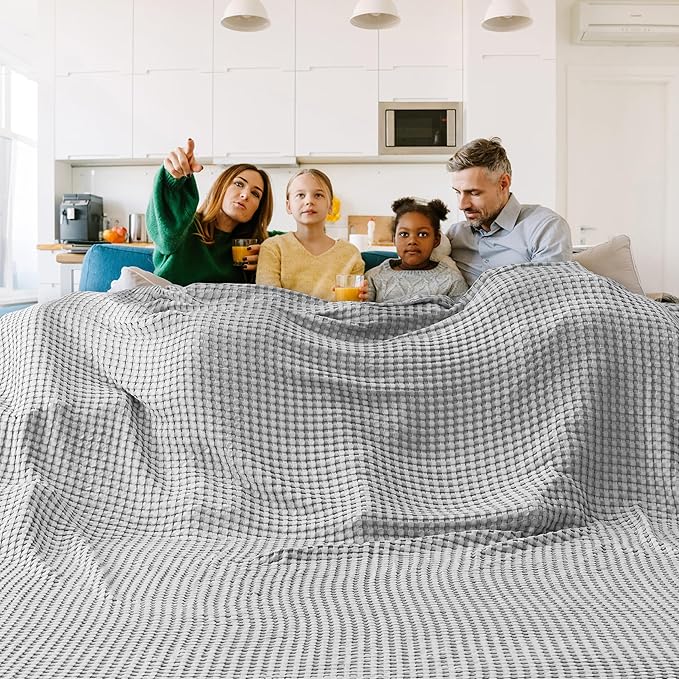 Bedsure Cooling Cotton Waffle Oversized King Blanket - Lightweight Breathable Blankets Rayon Derived from Bamboo for Hot Sleepers, Luxury Throws for Bed and Sofa, Grey, 120x96 Inches