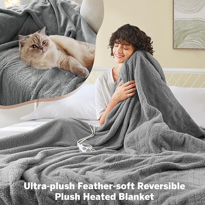 Serta Heated Blanket, Electric Twin Size Blanket, Soft, Warm, Fuzzy Heating Blanket Twin for Office, Couch, 1-12 hr Auto Shut Off Timer, 10 Lv Heat Setting, ETL Certified, Twin 62" x 84" Grey