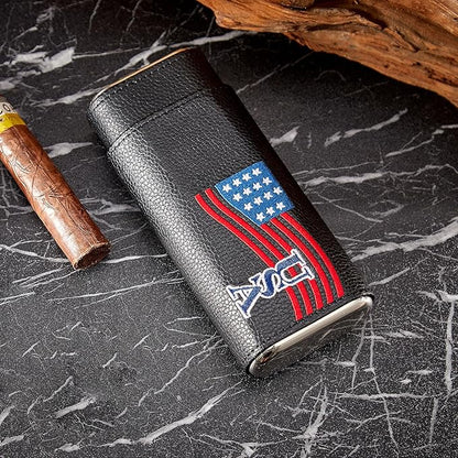 Cigar Case Travel Humidor Kit,The Leather Cigar Accessories with Case Cedar-Lined for Optimal Freshness- Men's Present Set for Home and Office
