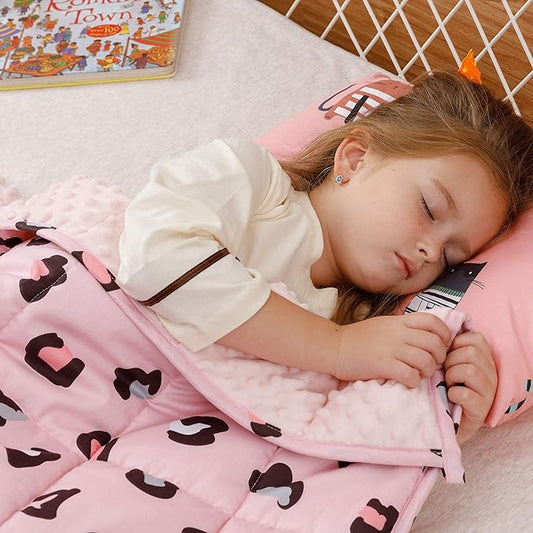 Uttermara Weighted Blanket 3 lbs, Ultra Cozy Minky Fleece and Cotton Sided with Cartoon Patterns, Reversible Heavy Blanket Great for Sleeping, 36x48 inches, Pink Leopard