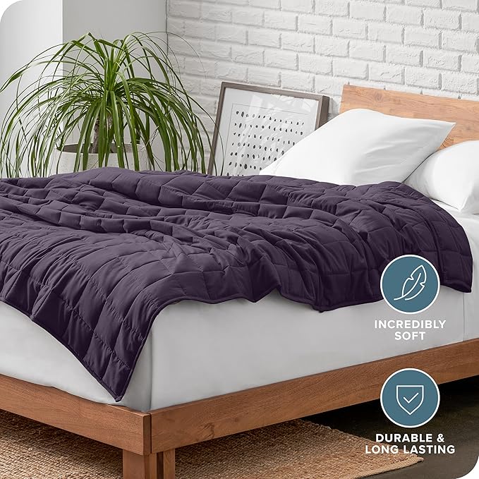 Bare Home Weighted Blanket Full or Queen Size 15lb (48" x 72") for Adults - All-Natural 100% Cotton - Premium Heavy Blanket Nontoxic Glass Beads (Eggplant, 48"x72")