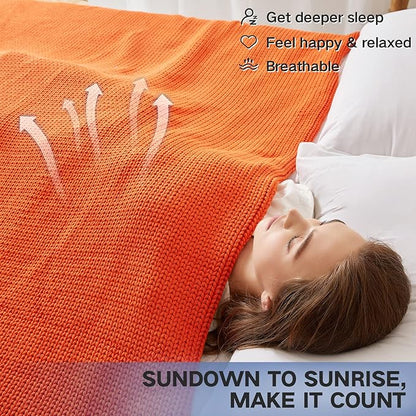 Guohaoi Knitted Weighted Blanket for Adults (Orange 60"x80" 15lbs) No Beads Cooling Throw Blanket for Hot Sleepers, Home Decor Breathable Chunky Knit Heavy Blanket Use on Queen/King Size Bed