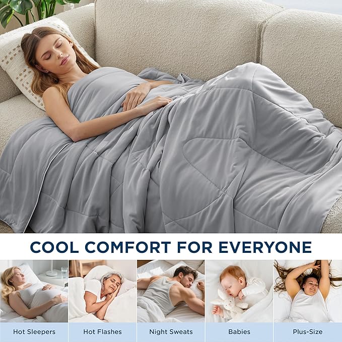 Bedsure Cooling Comforter King Size - GentleSoft Moisture Wicking Cooling Blanket for Hot Sleepers, Breathable Lightweight Duvet Insert, Dual-Sided Summer Blanket, Gray, 102x90 Inches