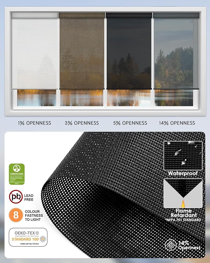 Yoolax Motorized Solar Shades Light Filtering Motorized Blinds with Remote Smart Blinds Work with Alexa Flame Retardant Roller Shades for Windows Home Office Custom Size (14% Openness Steel Gray)