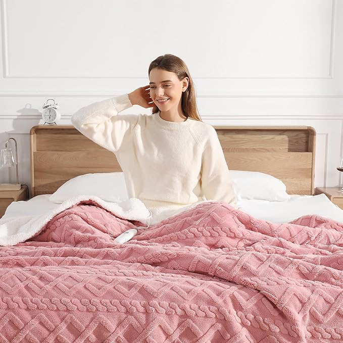Heated Blanket King Size Electric Blanket for Adults, Dual Controllers Heating Blanket with 5 Heat Settings & 10 Hours Auto Off, Soft Thick 450gsm Sherpa, ETL & FCC Certified, House Warm Gifts(Pink)
