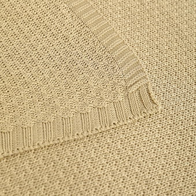 NTBAY Cable Knit Cooling Bed Blanket, Soft and Breathable Oversized Twin Bed Blanket 60x80 Inches Made from Rayon Derived from Bamboo for Bedroom, Travel, Khaki