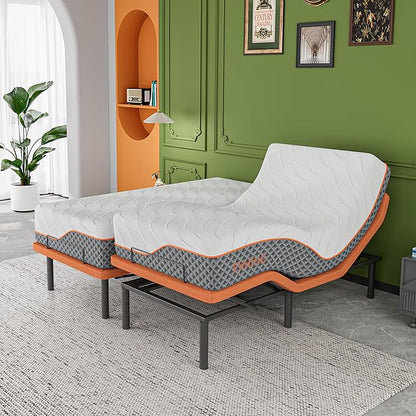 Split King Adjustable Bed Frame + 12” Hybrid Matt, Bed Base with Massage, Pillow-tilt, Smart APP Control, Ergonomic Incline, Zero Gravity, Dual USB Port, Under Bed Light, Wireless Remote, 5000 Series