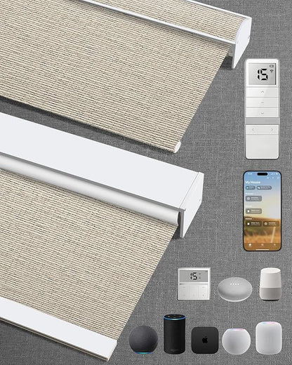 Kincmo Motorized Blinds with Remote,100% Blackout Motorized Roller Shades Work with Apple Homekit,Alexa,Google, Custom Electric Blinds with App,Voice Control (Classic Sandy)