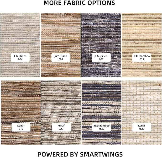 SmartWings Motorized Natural Woven Wood Shades for Windows Work with Matter Homekit Z-Wave Alexa Google, 50%/70%/100% Blackout Electric Auto Roman Shades Cordless Remote Control Customized, Linen 004