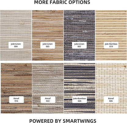 SmartWings Motorized Natural Woven Wood Shades for Windows Work with Matter Homekit Z-Wave Alexa Google, 50%/70%/100% Blackout Electric Auto Roman Shades Cordless Remote Control Customized, Linen 004