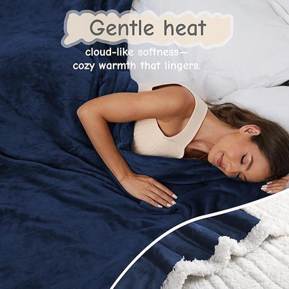 Electric Heated Blanket Queen Size 84"x90", Soft Flannel with Dual Controllers & Overheat Protection, 9 Adjustable Heat Settings & 10-Hour Auto-Off Timer, Fast Heating for Winter Comfort, Navy Blue