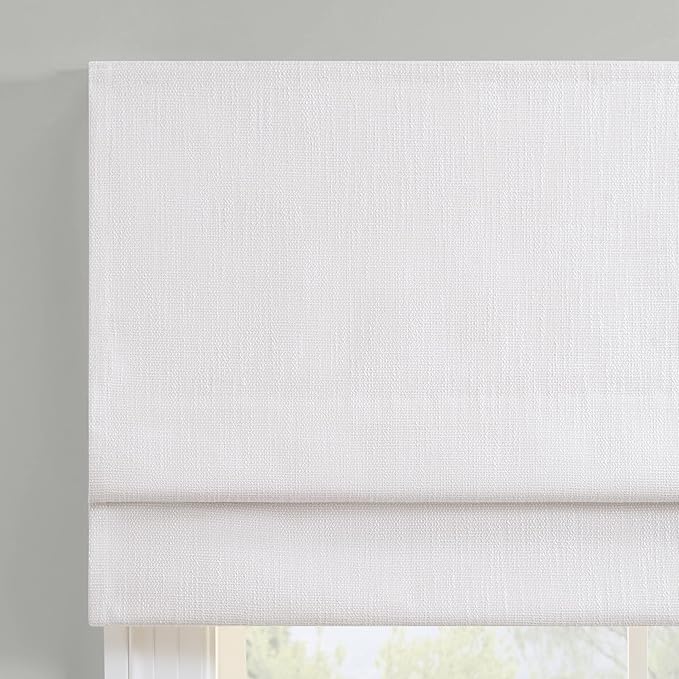 Eclipse Drewton Motorized 100% Blackout Cordless 35 in Wide x 64 in Long Textured Roman Shade in White