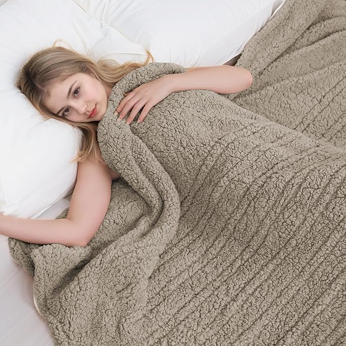 Electric Heated Blanket Full Size 72"×84" with 9 Heating Levels & 1-10Hs Auto Off，Double Sided Plush Sherpa, Energy Efficient, Machine Washable, for Couch & Bed, Light Brown