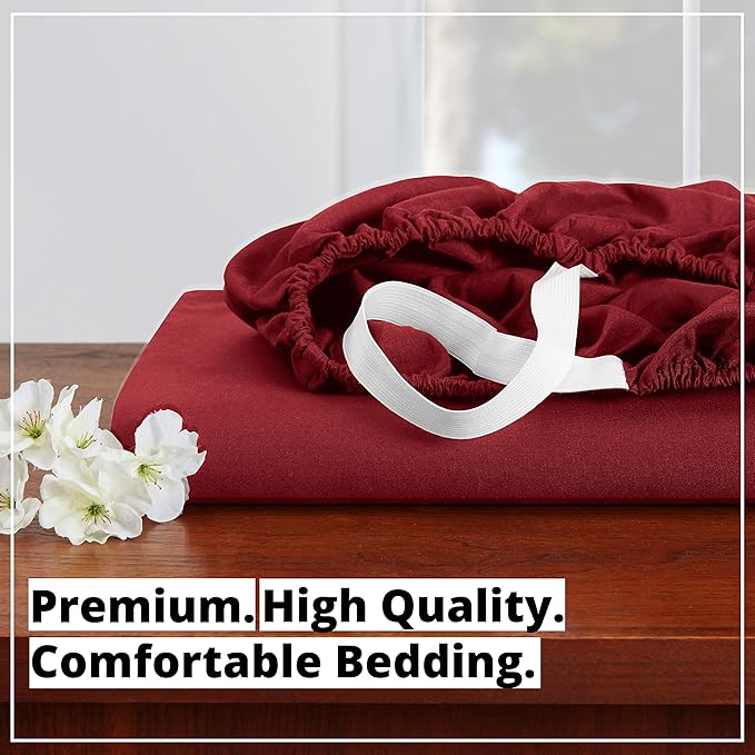 Empyrean 2 Pack California King Fitted Sheets - Deep Pocket, Fits 14-16 Inch Mattress, Ultra Soft Microfiber, Wrinkle-Free & Fade Resistant, Shrinkproof Sheets, Burgundy Red