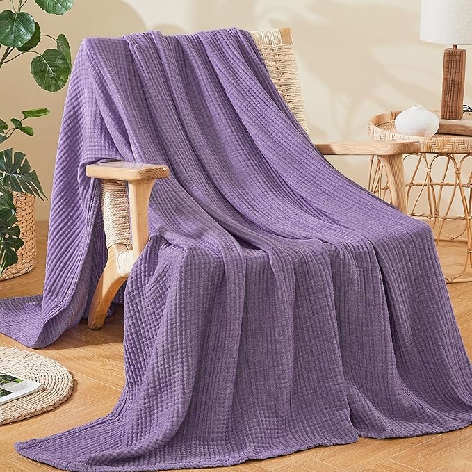 EMME Cotton Muslin Twin XL Blanket Breathable Gauze Blanket Soft Lightweight Blankets Adults Gifts for Women (Purple, 66"x90")