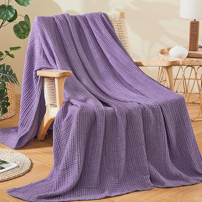 EMME Cotton Muslin Twin XL Blanket Breathable Gauze Blanket Soft Lightweight Blankets Adults Gifts for Women (Purple, 66"x90")