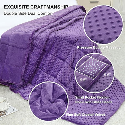 Alomidds Weighted Blanket, Luxury Velvet Weighted Blankets for Adults,Warm Soft and Comfort Minky, Heavy Blanket with Glass Beads (48"x72",12lbs Twin Size - Purple)