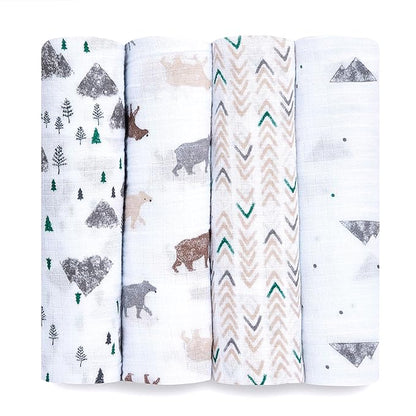 aden + anais Essentials Swaddle Blanket, Muslin Blankets for Girls & Boys, Baby Receiving Swaddles, Newborn Gifts, Infant Shower Items, Toddler Gift, Wearable Swaddling Set, 4 Pack, Bear Necessities