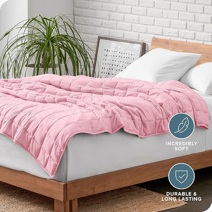 Bare Home Weighted Blanket Twin or Full Size 7lb (40" x 60") - All-Natural 100% Cotton - Premium Heavy Blanket Nontoxic Glass Beads (Cotton Light Pink, 40"x 60")