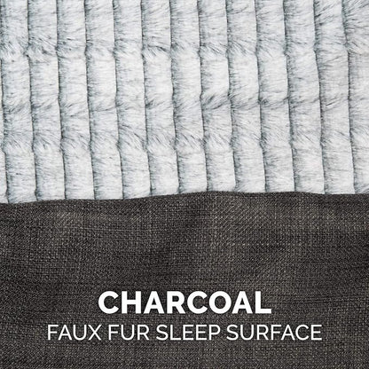 Furhaven Cooling Gel Dog Bed for Large Dogs w/ Removable Bolsters & Washable Cover, For Dogs Up to 125 lbs - Luxe Faux Fur & Performance Linen Sofa - Charcoal, Jumbo Plus/XXL