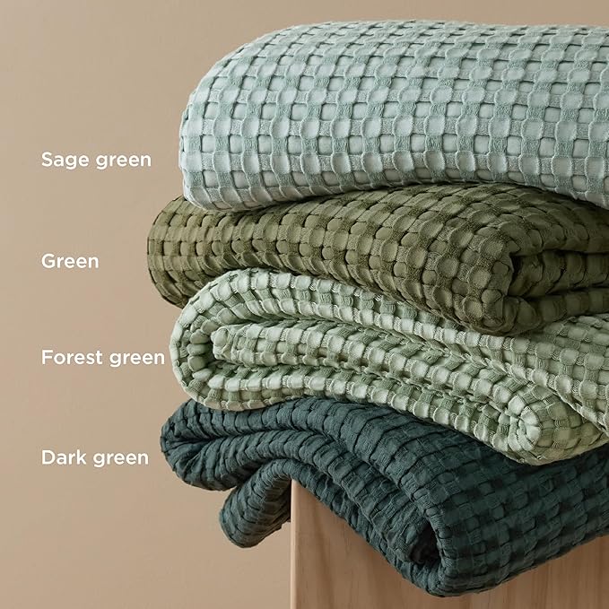 Bedsure Cooling Cotton Waffle Weave Blanket - Lightweight Breathable Blanket of Rayon Derived from Bamboo for Hot Sleepers, Luxury Throws for Bed, Couch and Sofa, Mint Green, 50x70 Inches