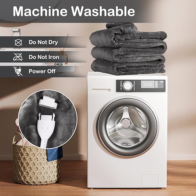 Electric Heated Blanket Full Size 72"x84",Fast Heating Throw, Soft Plush Microplush for Bed & Couch, 10 Hours Auto Off & 5 Heating Levels, Machine Washable, Gifts for Grandma & Family-Dark Gray