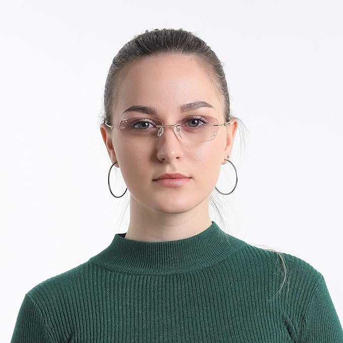 LifeArt Blue Light Blocking Glasses, Computer Reading Glasses, Anti Blue Rays, Reduce Eyestrain, Rimless Frame Tinted Lens with Diamond, Stylish for Women (+2.00 Magnification)