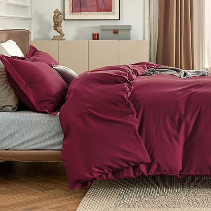 Bedsure Duvet Cover Full Size - Soft Double Brushed Bedding Set for Kids & Adults, Zipper Closure, 3 Pieces, Includes 1 Duvet Cover (80"x90") & 2 Pillow Shams, NO Comforter, Burgundy