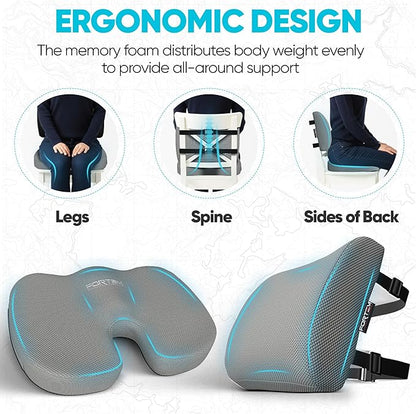 FORTEM Seat Cushion, Office Chair Cushion, Lumbar Support Pillow for Office Chair, Memory Foam Sciatica Coccyx Tailbone Pressure Pain Relief, Car Sitting Pad, Washable Non Slip, XL