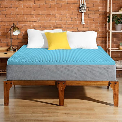 Greaton, 2-Inch Premium Convoluted Gel Memory Foam Toppers for Enhanced Comfort and Support, Twin, Blue