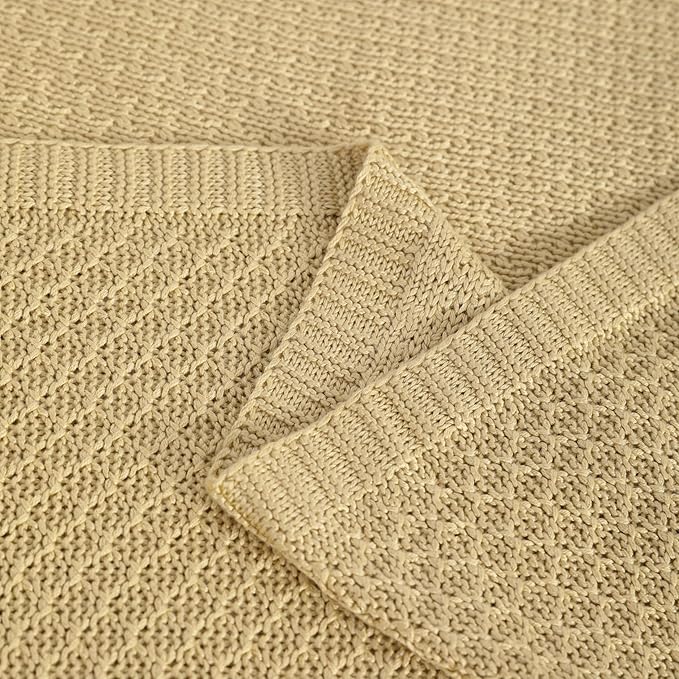 NTBAY Cable Knit Cooling Bed Blanket, Soft and Breathable Oversized Twin Bed Blanket 60x80 Inches Made from Rayon Derived from Bamboo for Bedroom, Travel, Khaki
