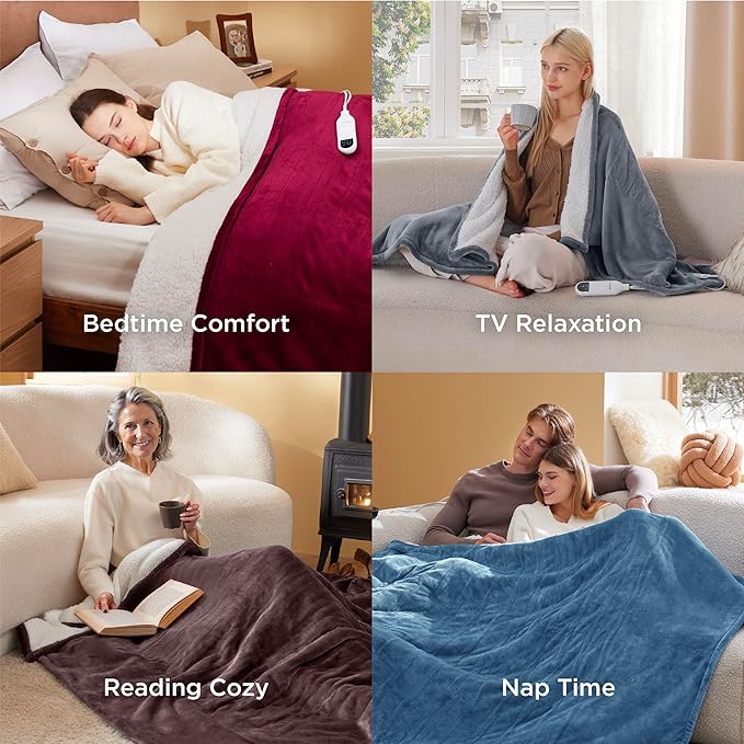 Bedsure Electric Blanket King Size - Dual Control Heated Blanket King Size, Fast Heating with 10 Time Settings & 10 Heat Settings, Warm Gifts for Women Grandma (100x90 inches, Teal)