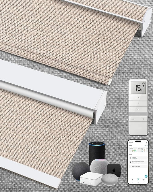 Kincmo Motorized Blinds with Remote,100% Blackout Motorized Roller Shades Work with Apple Homekit,Alexa,Google, Custom Electric Blinds with App,Voice Control (Aqua Waves Sandy)