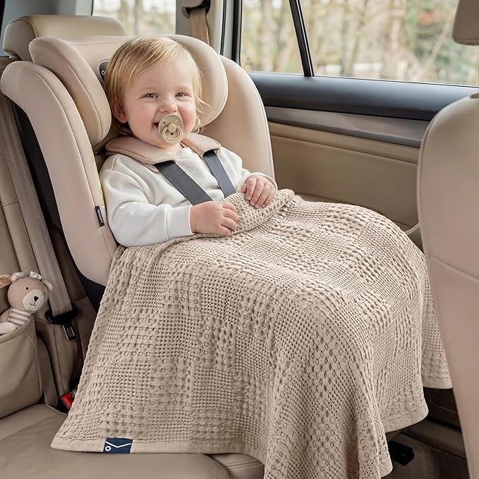Joiedomi Waffle Baby Blanket - Soft Oat Baby Blanket, Breathable Turkish Cotton of Rayon Derived from Bamboo for Boys and Girls, Luxuries Throw for Bed, Couch and Sofa