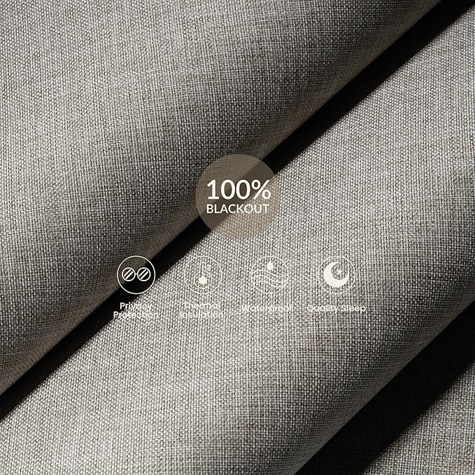 Boolegon Motorized Roller Blinds with Remote Control,Blackout Linen Fabric-Matched Automatic Roller Shades for Windows,Rechargeable Electric Window Shades for Home,Office,Light Brown,Custom Now