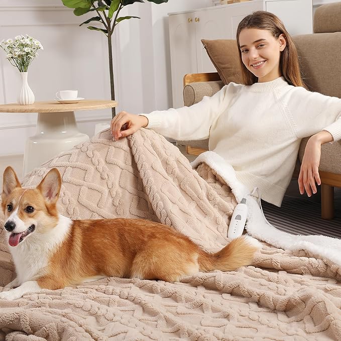 Heated Blanket Queen Size Electric Blanket - 84"x90" Washable Dual Control Heated Blankets for Bed with Fast Heating & Overheat Protection, 5 Heating Levels and 10 Hours Auto-off, Great Gifts (Beige)