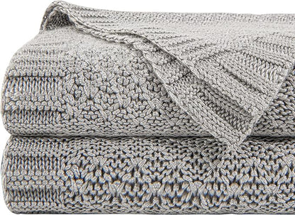 NTBAY Cable Knit Cooling Bed Blanket, Soft and Breathable Oversized Twin Bed Blanket 60x80 Inches Made from Rayon Derived from Bamboo for Bedroom, Travel, Silver Grey