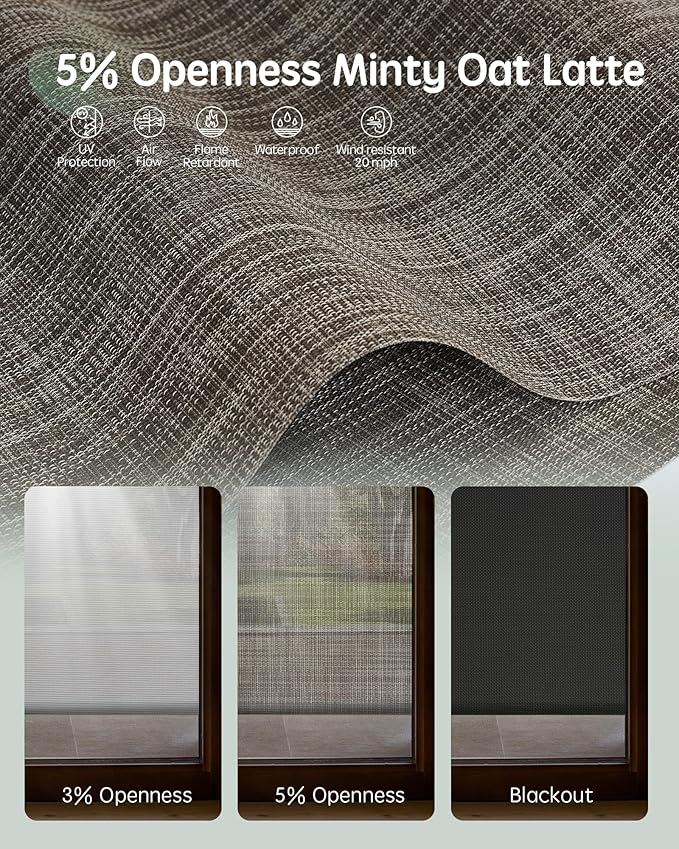 Yoolax Motorized Outdoor Shades Smart Retractable Patio Screens with App & Remote Control, Electric Blinds for Porch Patio Waterproof Roller Shades 6X8ft (5% Openness Minty Oat Latte)