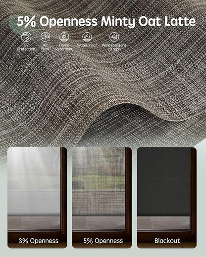 Yoolax Motorized Outdoor Shades Smart Retractable Patio Screens with App & Remote Control, Electric Blinds for Porch Patio Waterproof Roller Shades 8X8ft (5% Openness Minty Oat Latte)