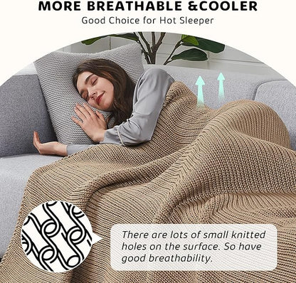 L'AGRATY Knitted Weighted Blanket - 60"x80" 15lbs Cooling Chunky Knit Heavy Blanket for Adults Braided Crochet Throw Thick Cable Yarn Knit Decorative No Beads Evenly Weighted Machine Washable
