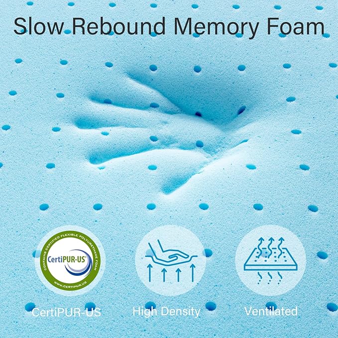 Maxzzz Full Mattress Topper,3 Inch Ventilated Design Memory Foam Queen Mattress Topper,Cooling Gel Infused Swirl Foam Pad for Pressure Relief Back Pain, CertiPUR-US Certified