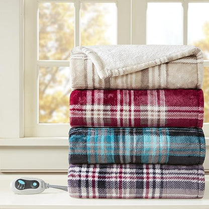 Beautyrest Wearable Electric Poncho Wrap Blanket, Ultra Soft Sherpa & Berber Fleece Heated Throw, UL Certified & OEKO-TEX, 3 Heat Settings & 2 Hour Auto Shutoff, Gift-Ready, 50" x 64", Red Plaid