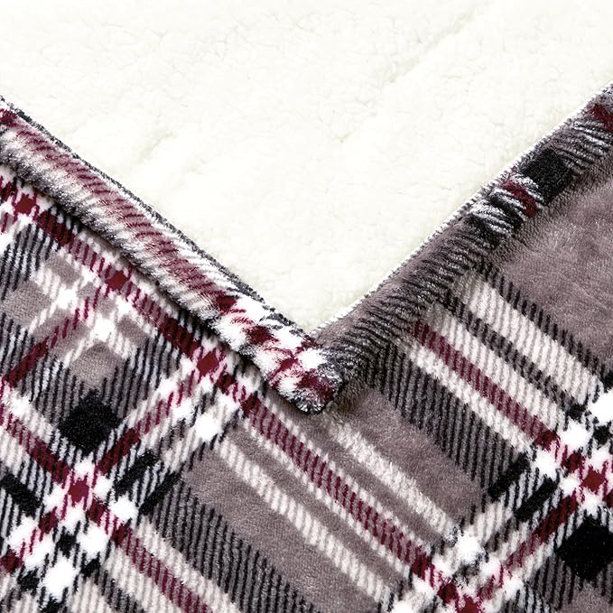 Beautyrest Wearable Electric Poncho Wrap Blanket, Ultra Soft Sherpa & Berber Fleece Heated Throw, UL Certified & Oeko-TEX, 3 Heat Settings & 2 Hour Auto Shutoff, Gift-Ready, 50" x 64", Grey Plaid
