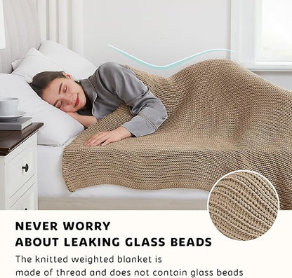 L'AGRATY Knitted Weighted Blanket - 48"x72" 12lbs Cooling Chunky Knit Heavy Blanket for Adults Braided Crochet Throw Thick Cable Yarn Knit Decorative No Beads Evenly Weighted Machine Washable